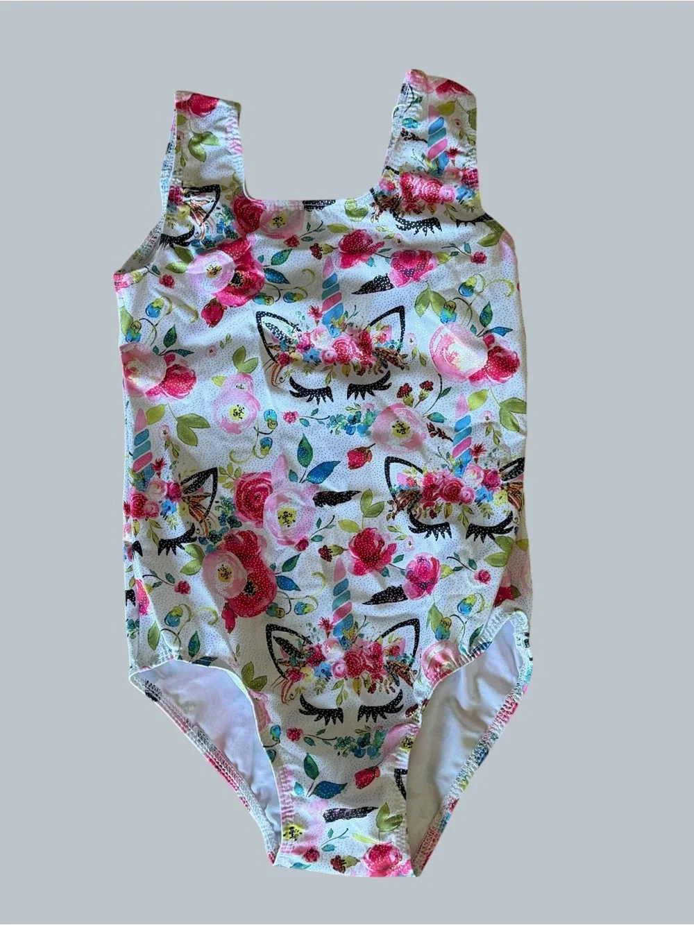 NEW Girls Shiny Dance Leotard with Unicorn and Flower Theme Size 110 aka 4T #260